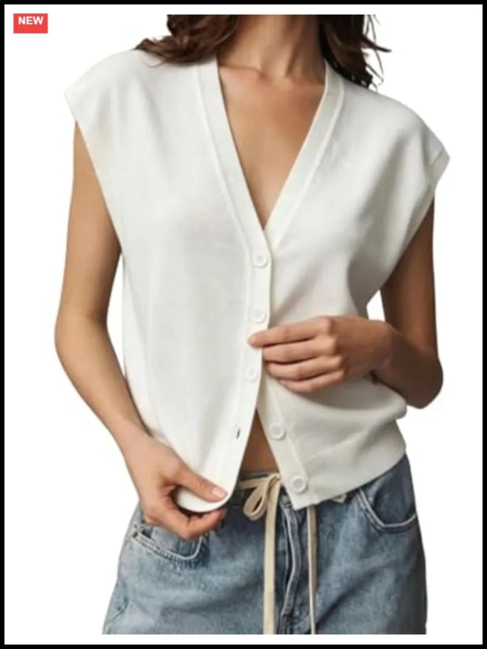 Women's Cap Sleeve V Neck Cardigan Sweater Vest Lightweight Acrylic